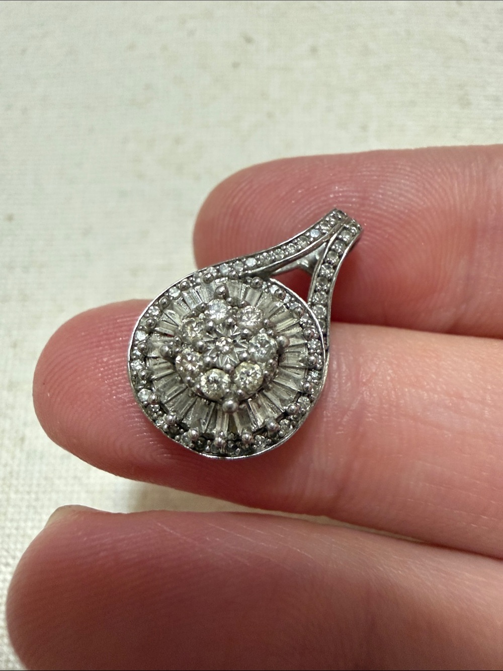 Sterling Silver 925 Round Cluster Pendant with Clear Stones